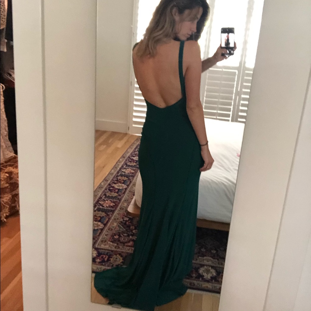 Green low back maxi dress